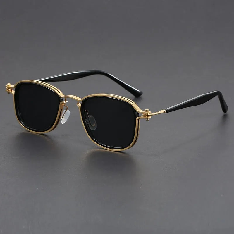 Retro square frame metal sunglasses with decorative patterns in multiple colour options