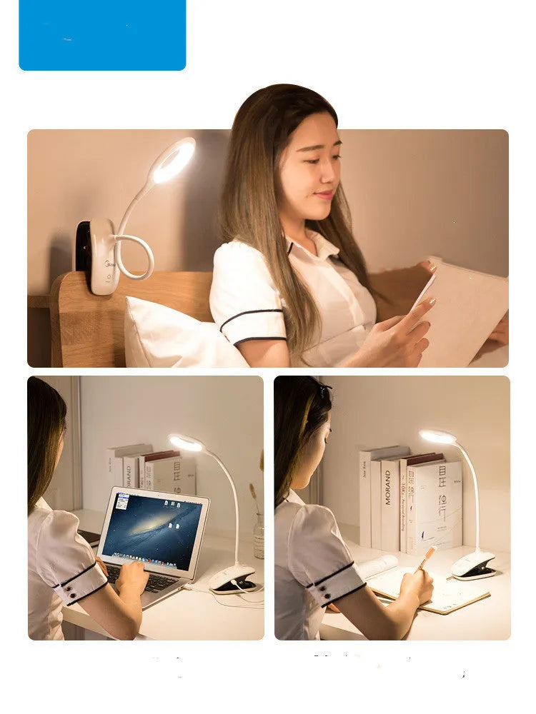 Green USB rechargeable touch table lamp with LED light source on wooden desk