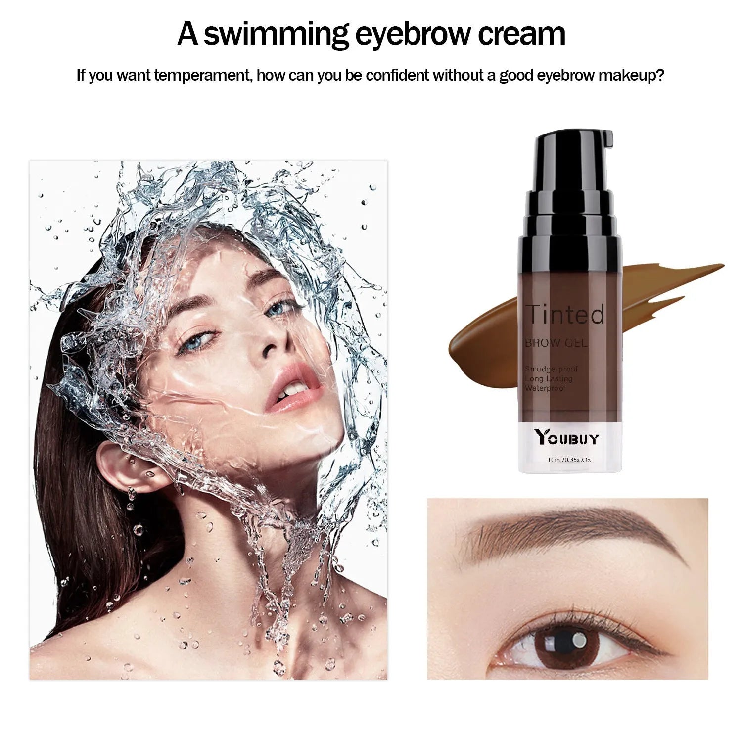 Waterproof eyebrow cream in dark grey and golden yellow shades for brow definition