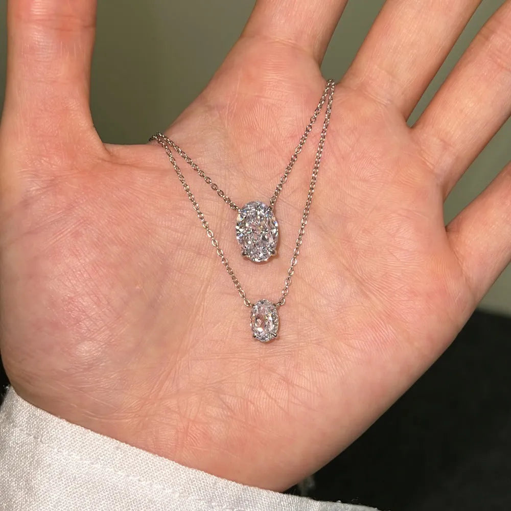 S925 sterling silver necklace with oval ice flower geometric pendant in gold or platinum plating
