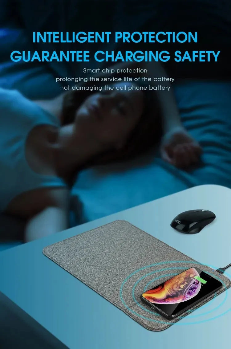 Foldable cloth phone holder wireless charger showing compact folded size and phone charging position