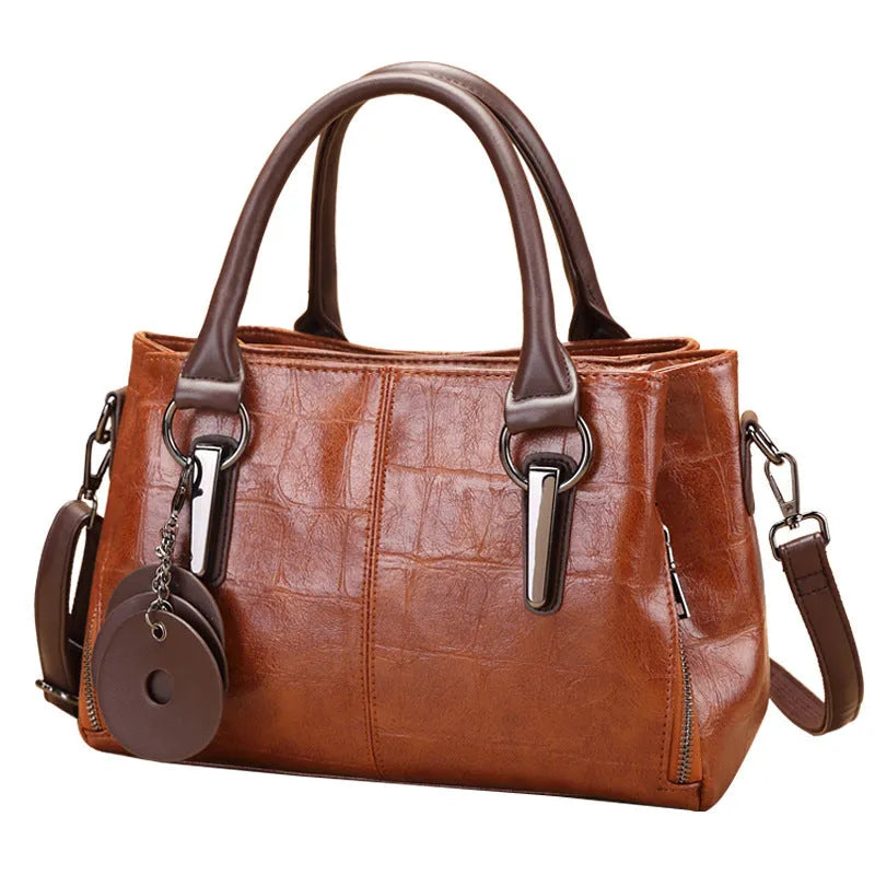 Horizontal square PU shoulder bag in vintage brown colour with single strap and open outer pocket