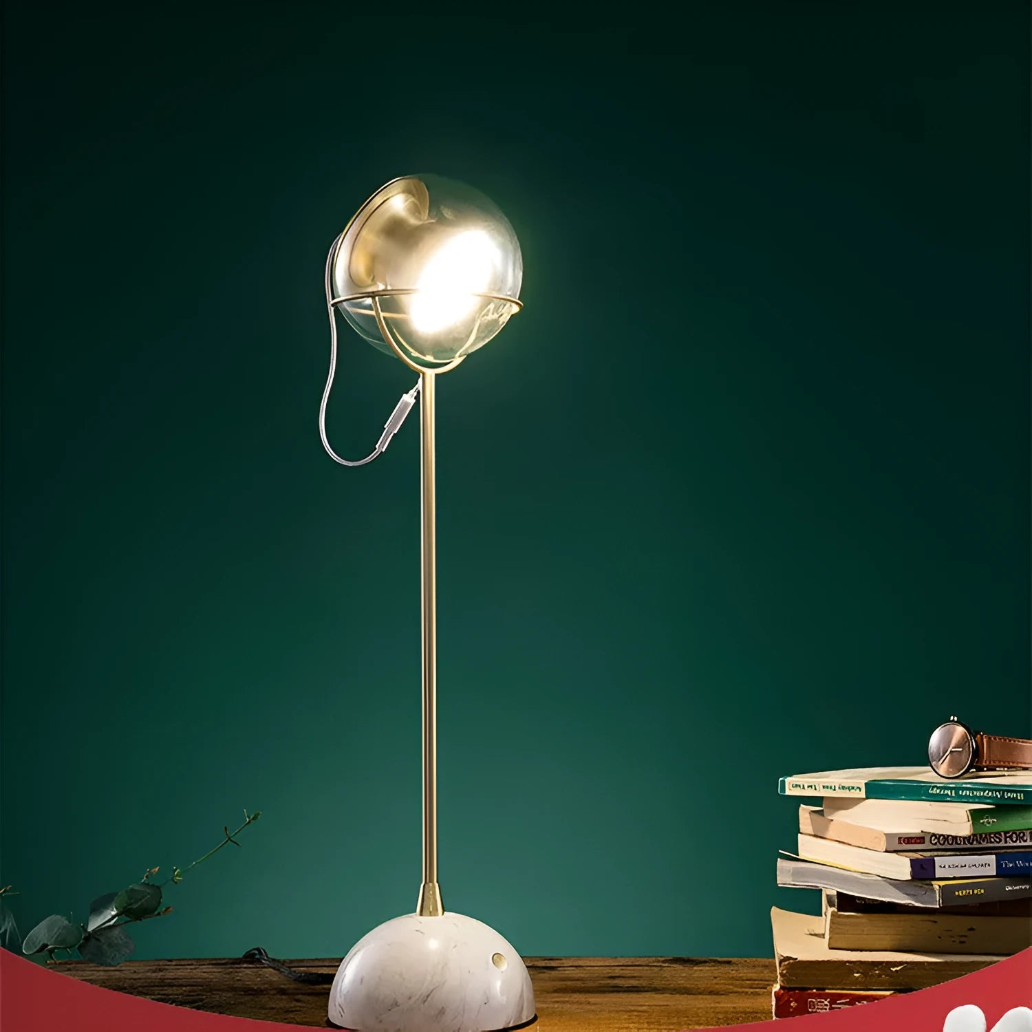 Modern glass desk lamp with a dimmable LED light source and touch switch.
