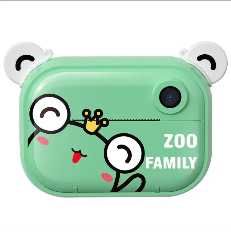Blue, green, and pink HD digital camera model C3 with 2.4-inch screen shown with accessories