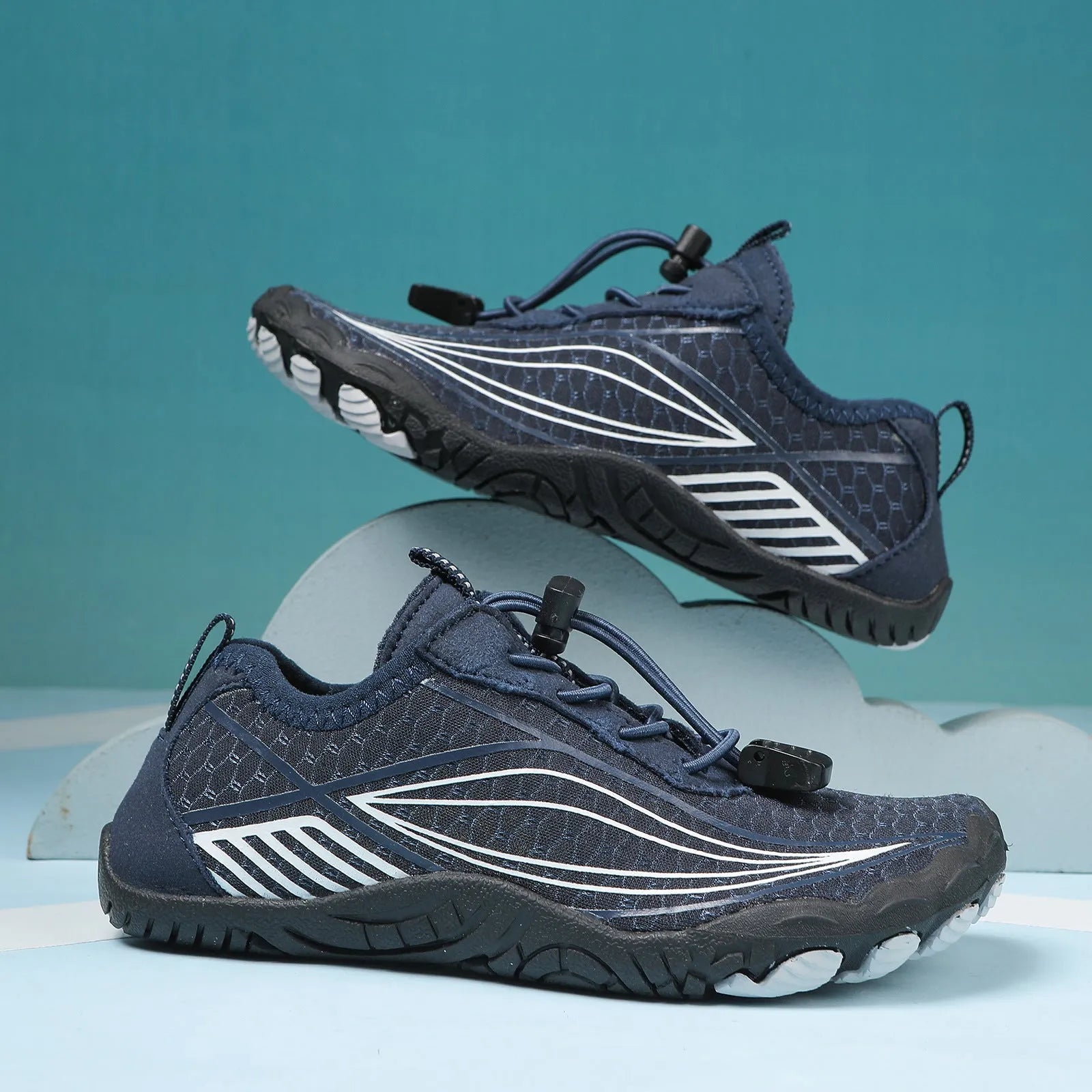 Children's black water shoes with rubber soles and elastic bands for beach and outdoor activities