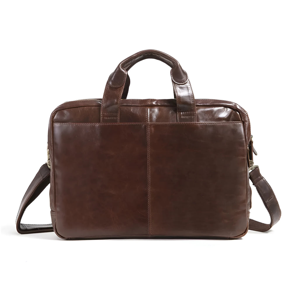 Brown first layer cowhide leather business briefcase, 18 inches in size.