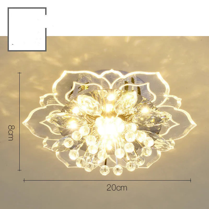 Modern crystal ceiling lamp with flower-shaped shade and LED light source for living room or bedroom