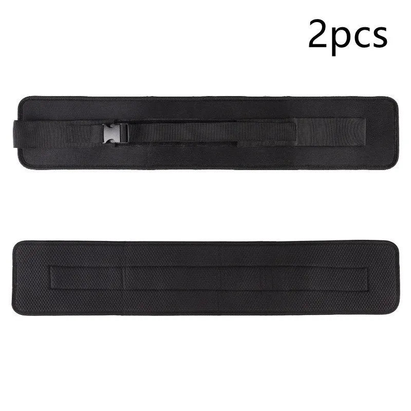 Black fitness training belt with dumbbell strap for hip bridge exercises