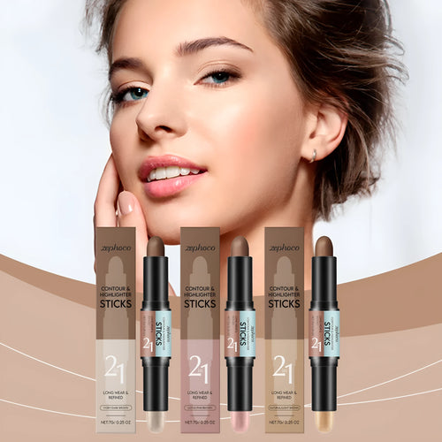 A 2-in-1 dual-tip makeup outline highlighter pencil for eyebrows and lips in three colour options.