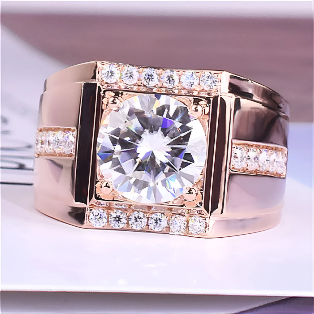 Adjustable open mouth men's ring with a diamond-shaped geometric design in a choice of metallic finishes.