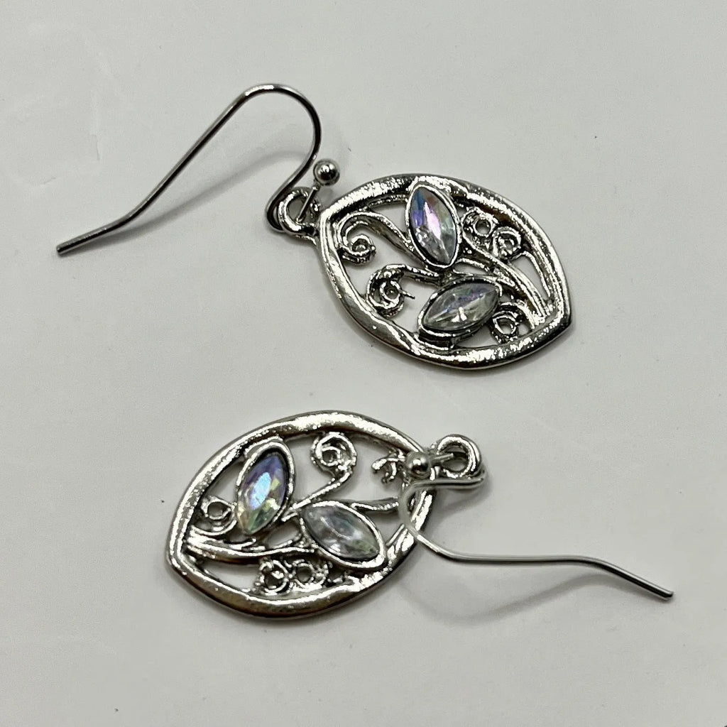 Silver leaf-shaped earrings with colourful embedded moonstones for women