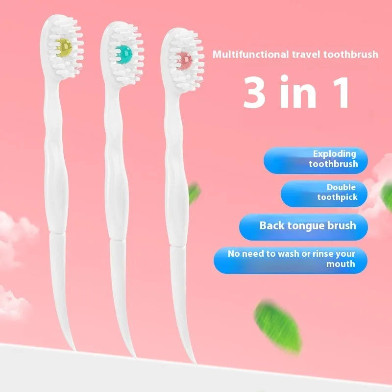 Box of disposable bead toothbrushes with integrated toothpaste beads for travel and portable oral care.