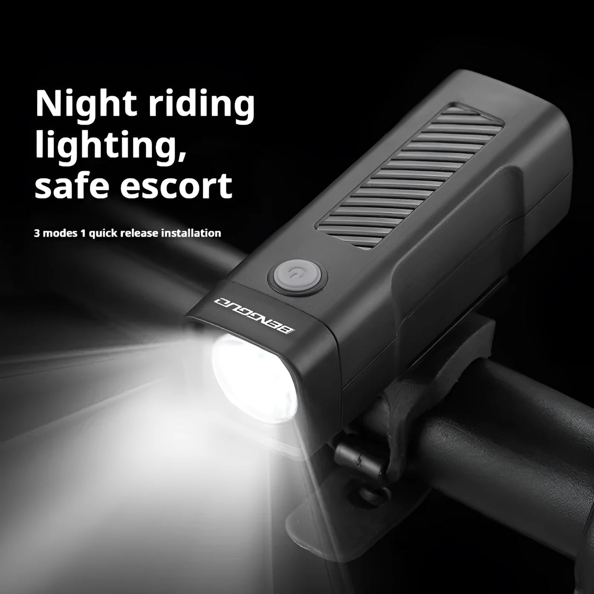 USB rechargeable bicycle headlight with quick release strap mounting on handlebars