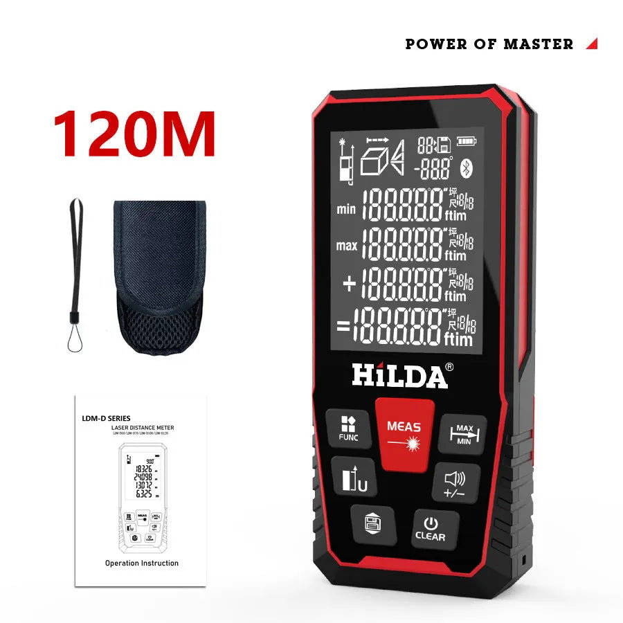 Handheld plastic laser rangefinder for 100m or 120m distance measurement.