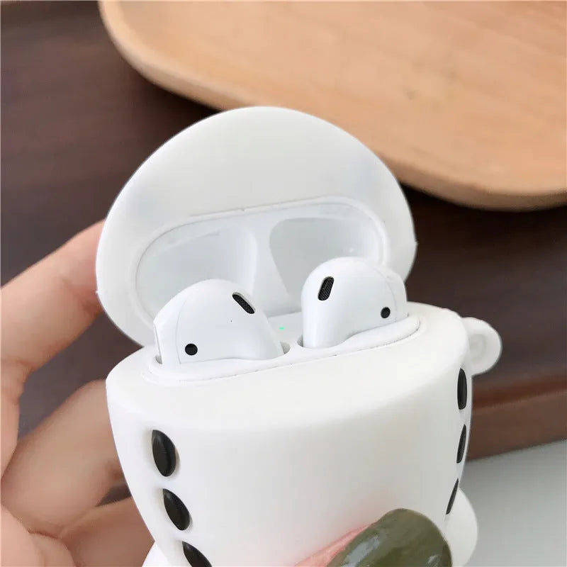 Cartoon aeroplane headset design silicone flip case for Apple AirPods 1 and 2 with attachment hook.