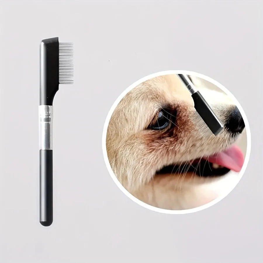 Black pet grooming brush with soft tear stain remover comb for dogs and cats ambidextrous design