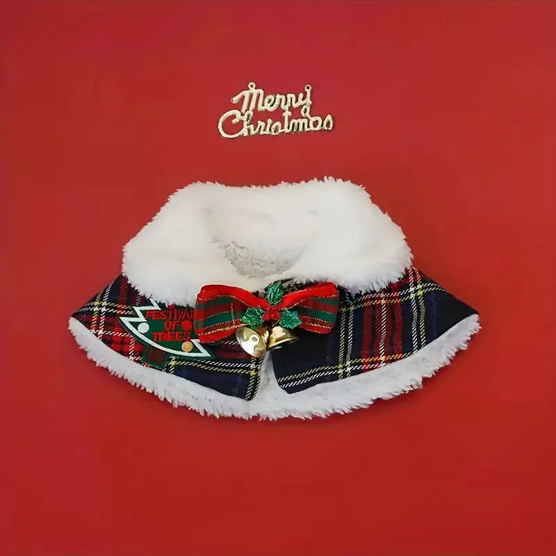 Polyester pet Christmas scarf for dogs and cats with snowflake and bell patterns in red and blue colours