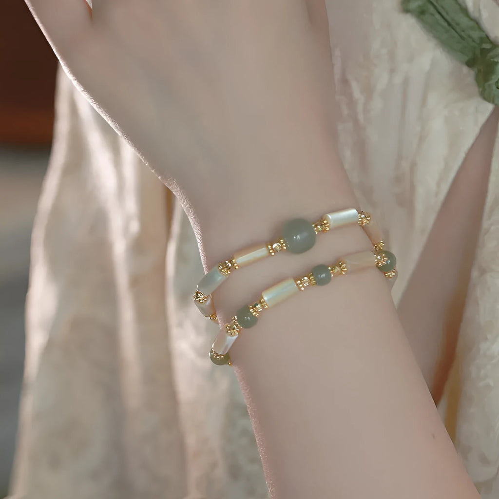 Women's Hetian jade bracelet with round beads in simple geometry design