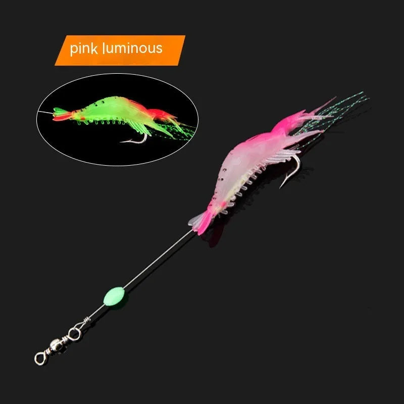 Pre-rigged soft plastic fishing lure with embedded hook in luminous colour options