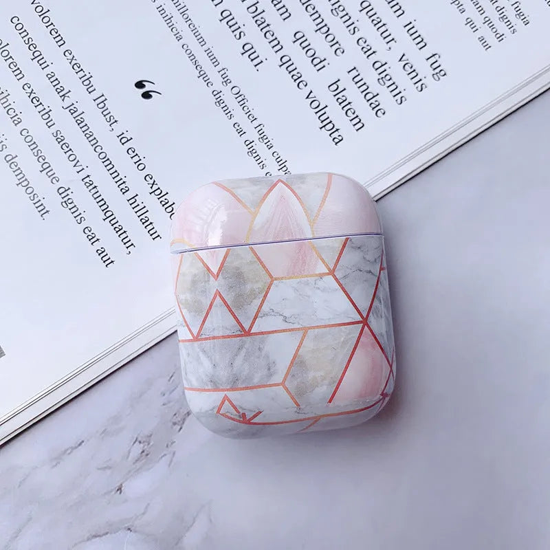 White marble hard PC protective case for Apple AirPods 1 and 2 charging box