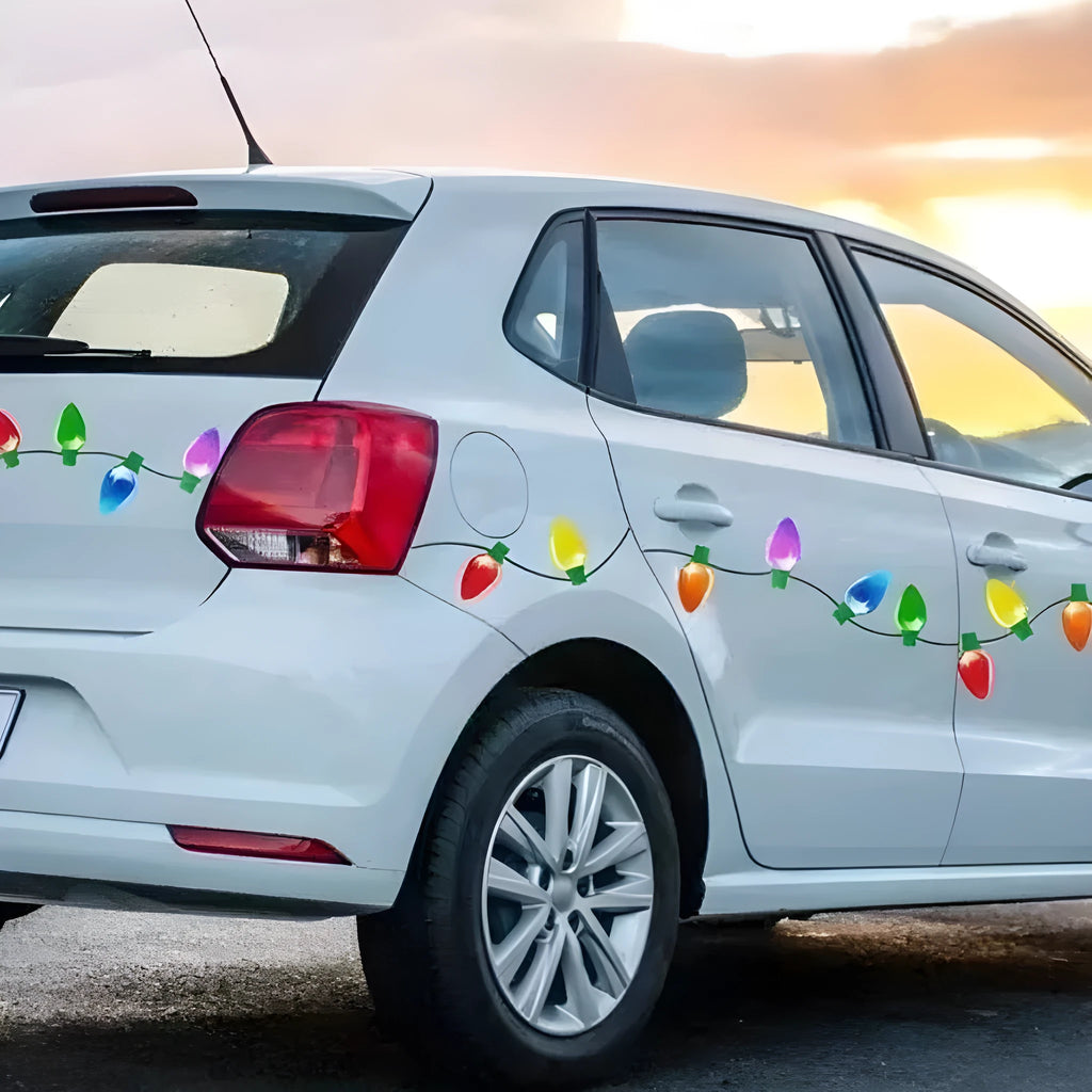 Christmas magnetic reflective bulb set showing white honeycomb bulbs and magnetic wires for car decoration