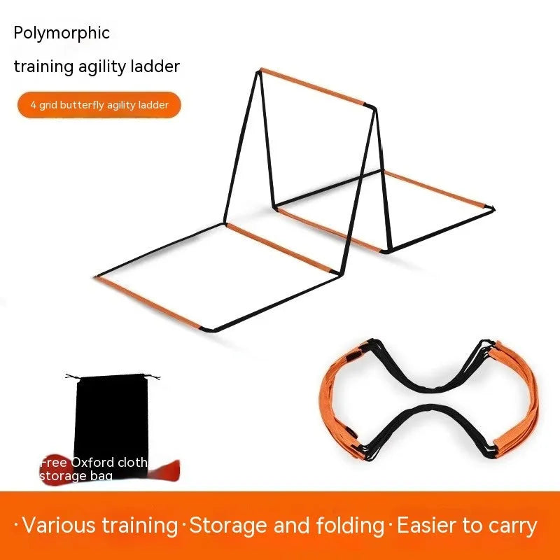 Plastic butterfly agility ladder and jump grid set laid out flat for children's fitness training