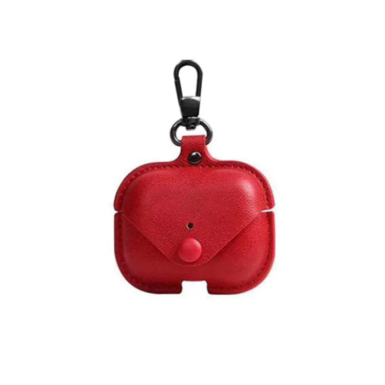 Black PU leather AirPods Pro protective case holster showing car line stitching detail.