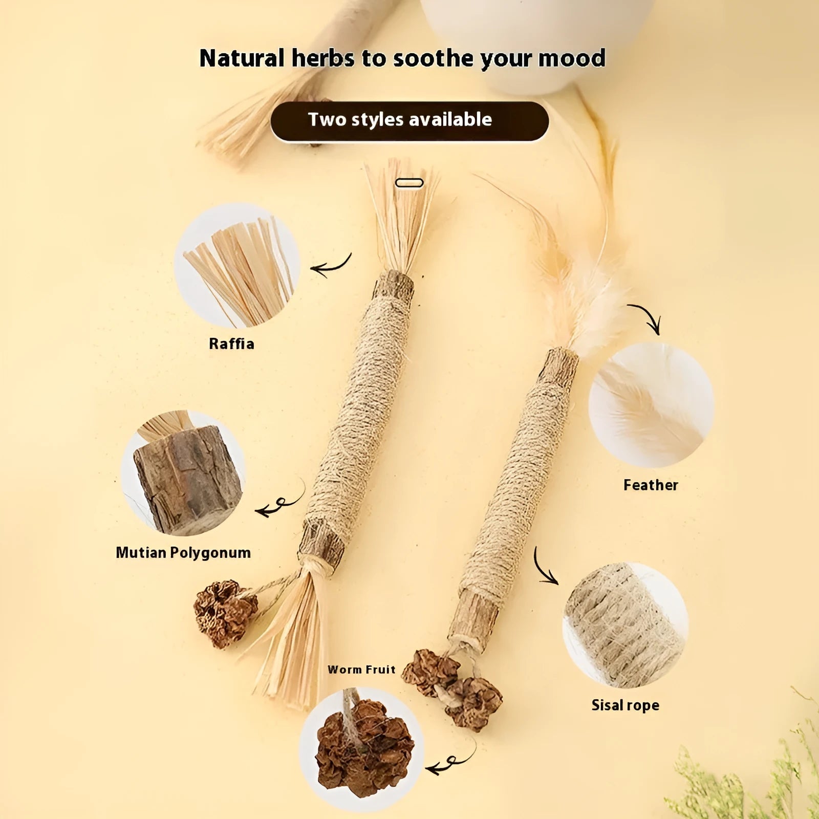 Polygonum wood cat teeth grinding rod with catnip stems and 2.2cm diameter