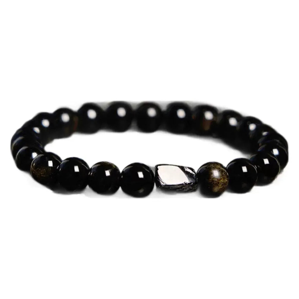 Unisex obsidian constellation bracelet with 8mm beads in gold obsidian and black tourmaline colours