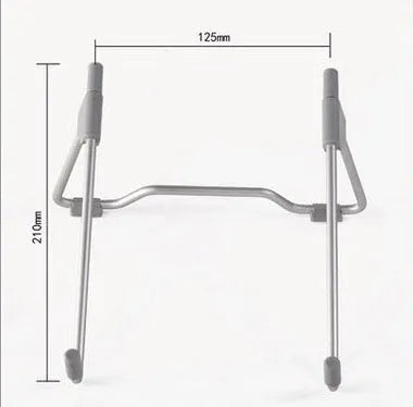 Grey aluminium and plastic adjustable stand holding a mobile phone and a tablet.
