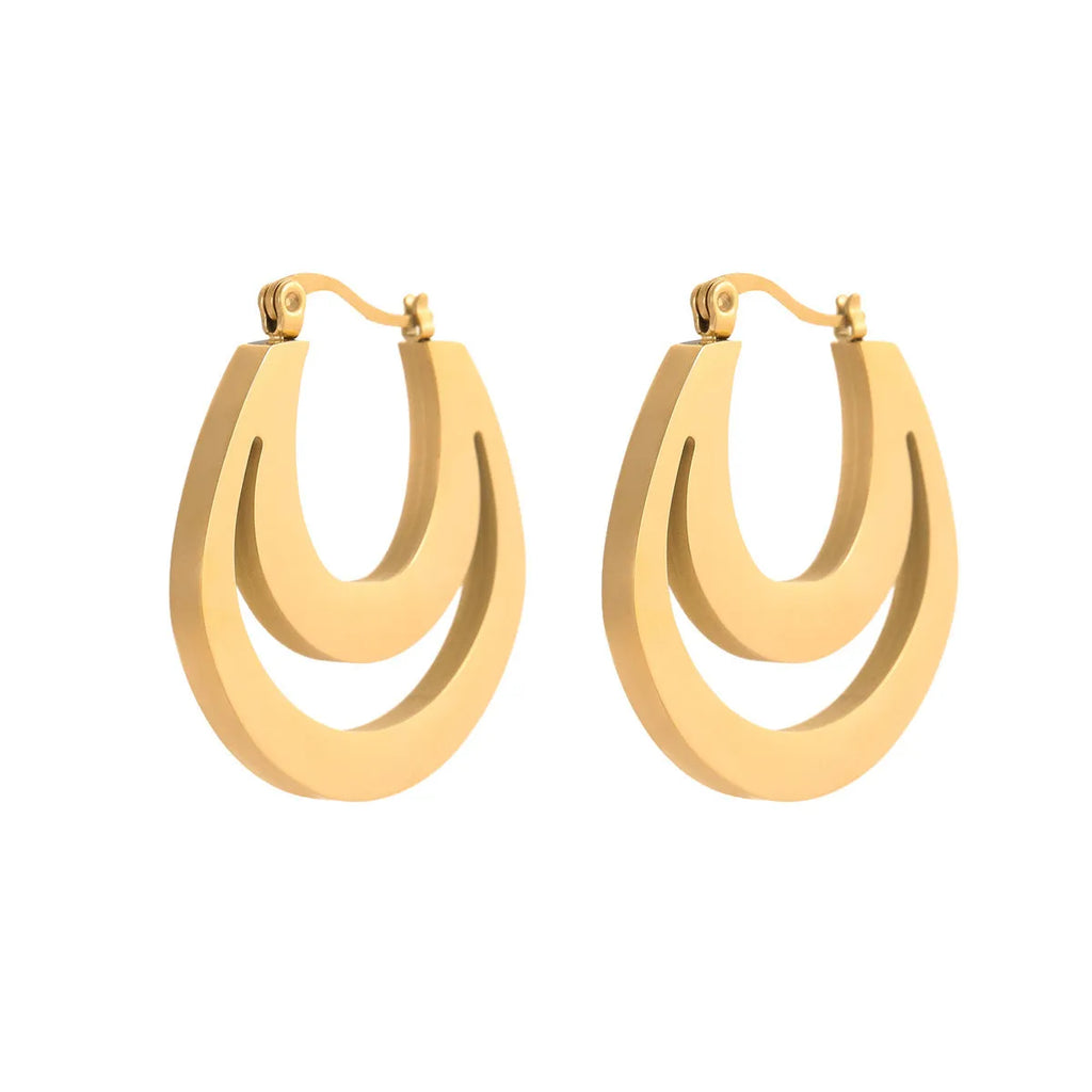 Geometric French earrings with gold plating on stainless steel, round ring design, 18K purity