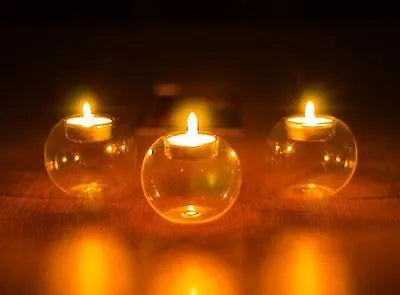 Handmade hot glass round hollow candle holder table in transparent glass with 8cm, 10cm, and 12cm diameter options