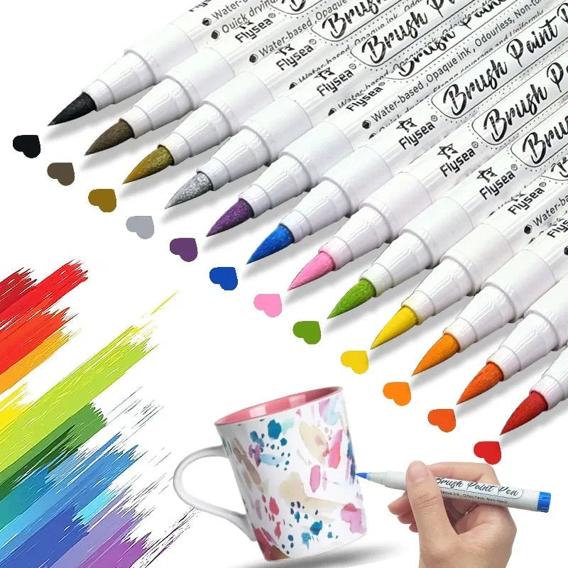 Set of soft tip gouache pens in a case, showing multiple vibrant acrylic marker colours.