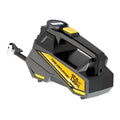 Black portable 12V car tyre inflator with digital display and LED light on hose.