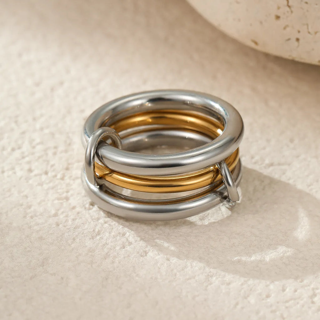 Stacked colour matching stainless steel ring set with 18K gold plating in three colour options