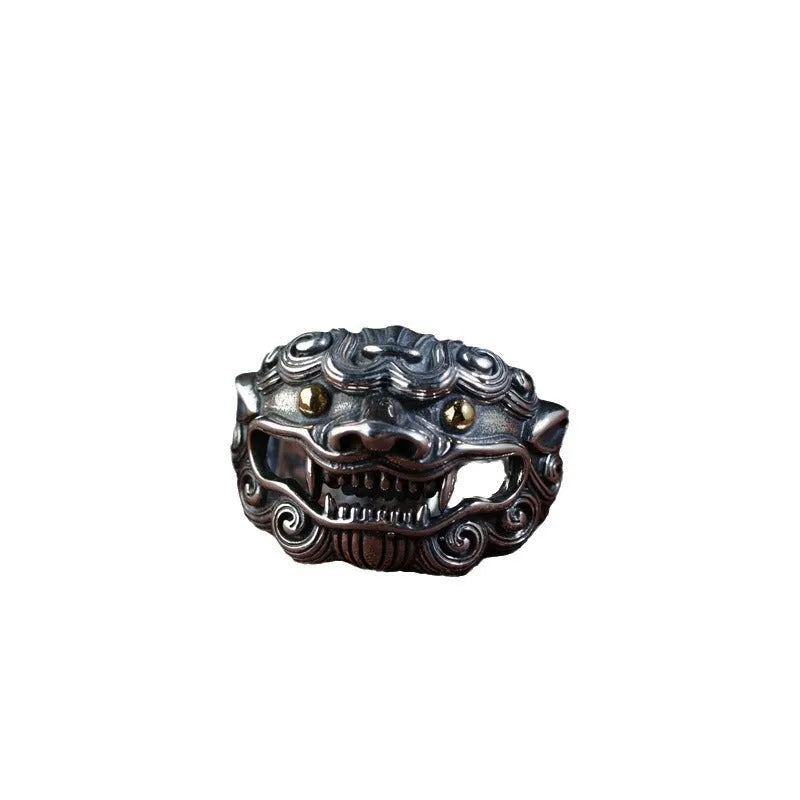 Sterling silver open ring showing animal or zodiac pattern detail with adjustable design