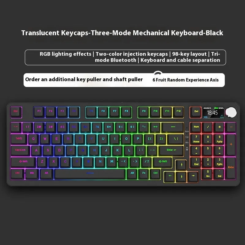 98-key wireless mechanical keyboard kit with metal control knob and optional display screen