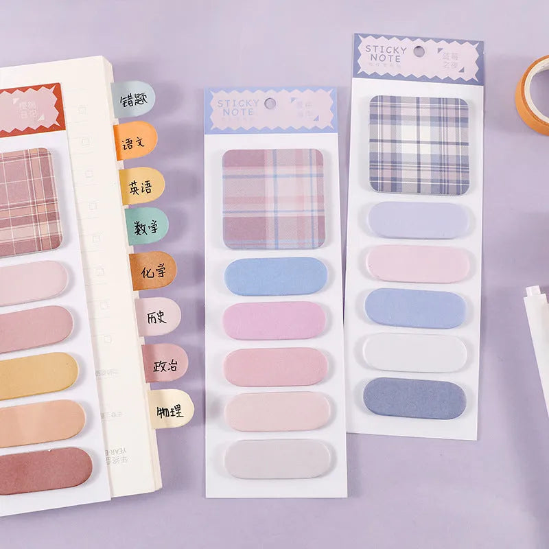 Colourful memo pad with plaid design sticky notes showing 6 different colours at 67mm x 200mm size