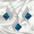 Women's European American style necklace with cross chain design and matching glass pendant earrings