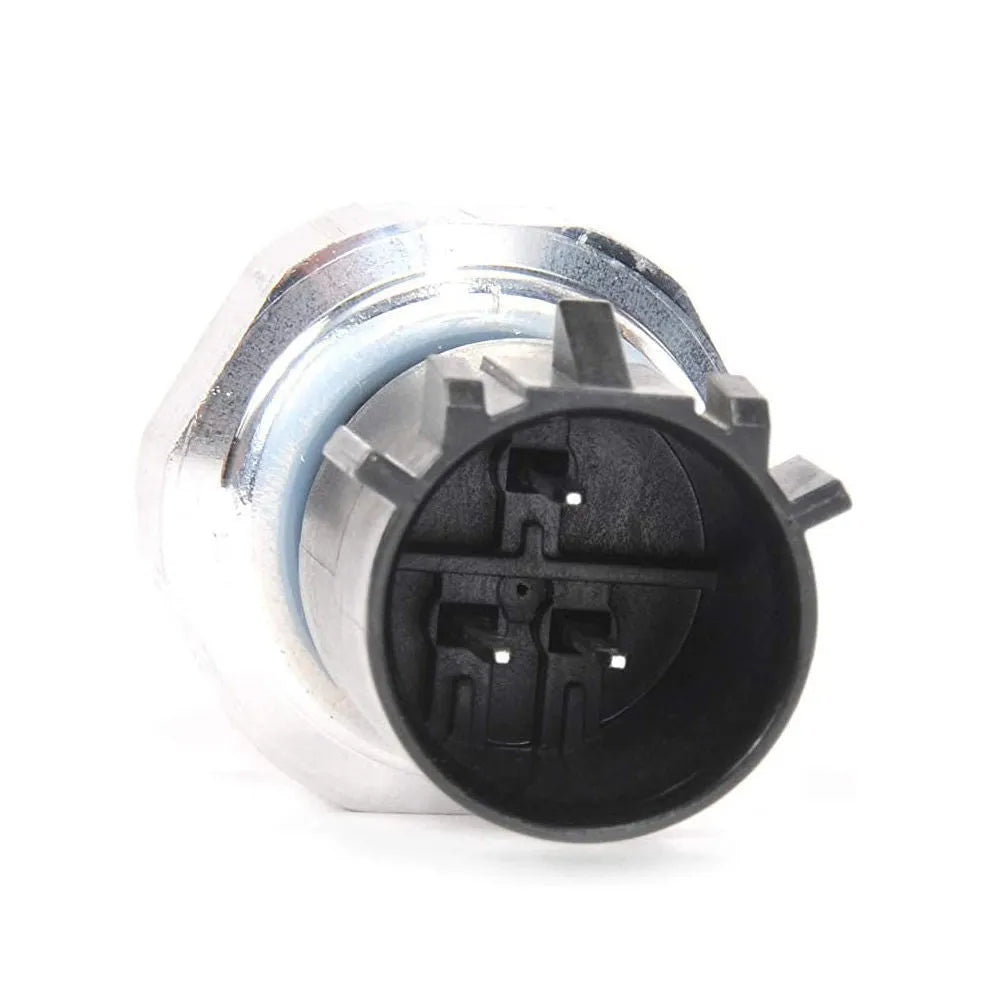 Silver aluminium automobile fuel pressure sensor with electrical connectors