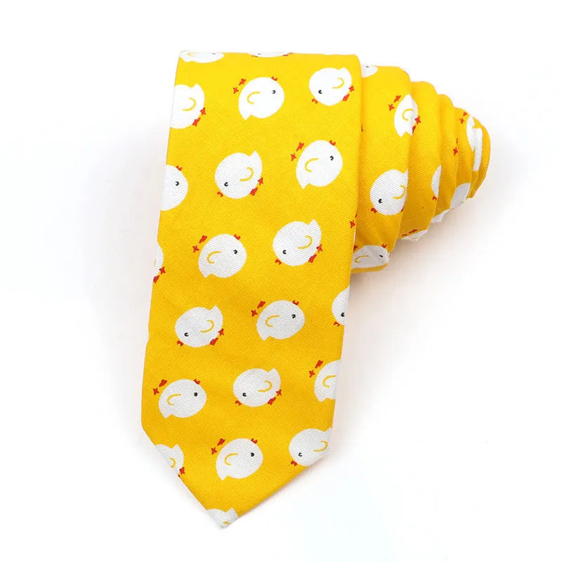 Korean style narrow cotton bow tie with cartoon print pattern in casual men's accessory