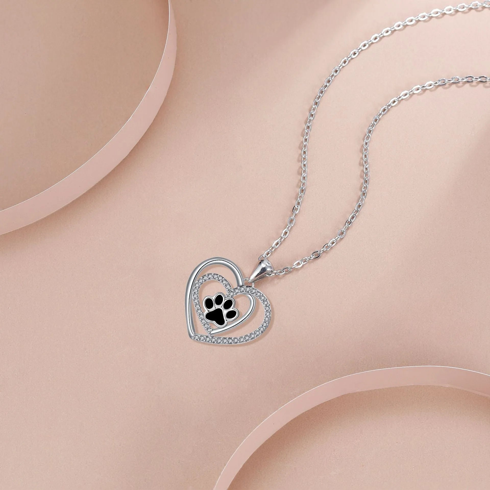 Women's copper dog's paw footprints heart necklace with cross chain in original design