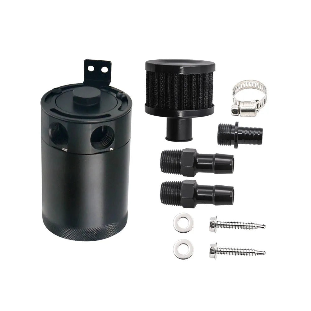 Aluminium automotive oil drain can with ventilation holes and optional drain valve in black or silver finish