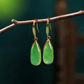 Retro Chinese-style geometric earrings with water droplet elements in CP798 jade colour