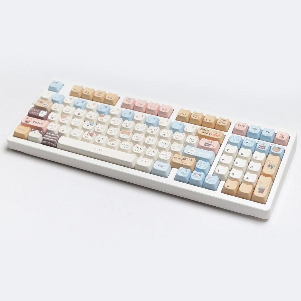 Sea Salt Cat themed PBT key cap set with March past and 7u space bar supplement options for mechanical keyboards