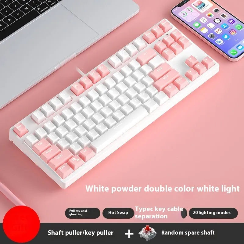 87-key mechanical keyboard with colourful keys on black or white metal chassis