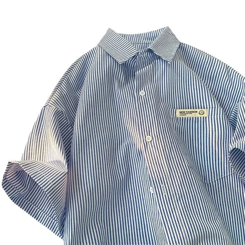 Loose plus size casual half sleeve striped shirt in blue or green colours