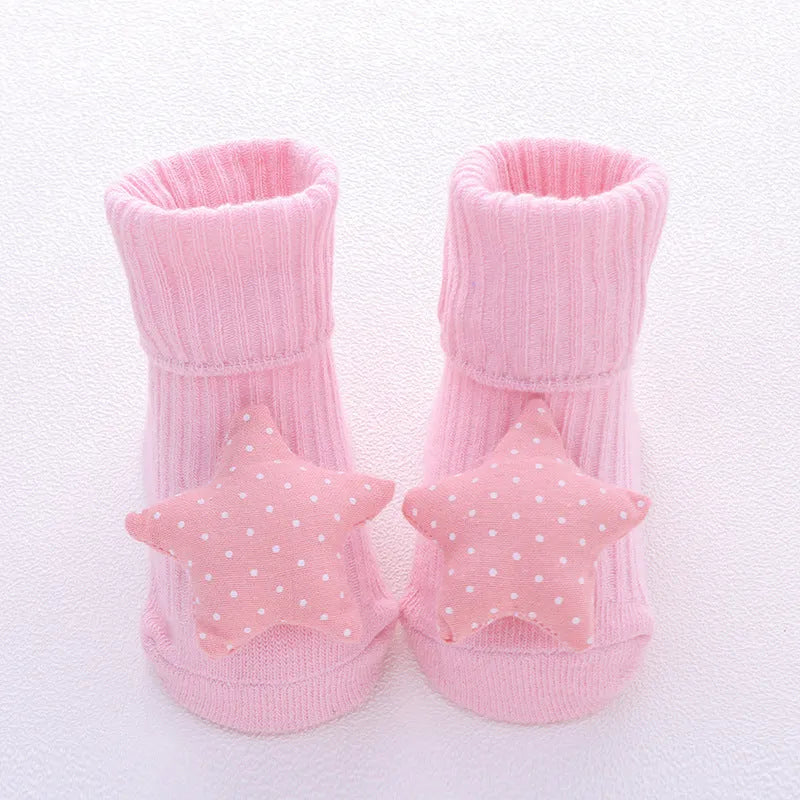 Cotton baby floor socks in animal and bow patterns for infants 0-3 years