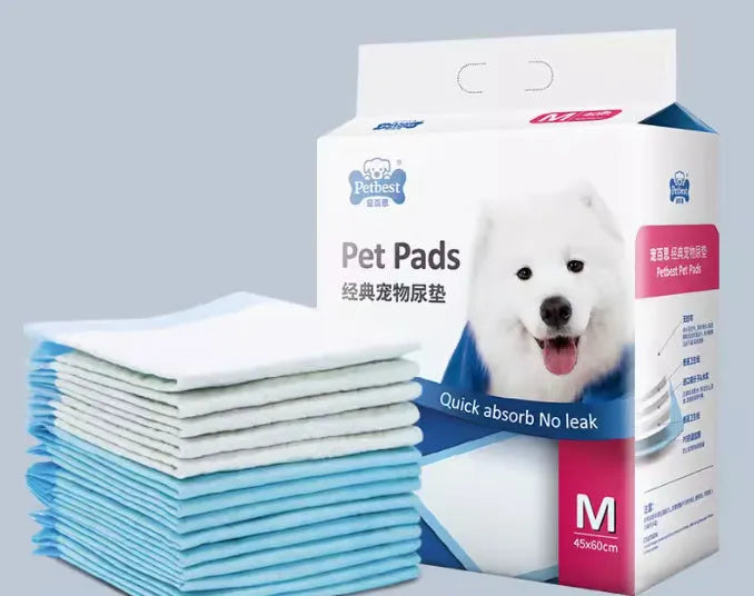 Thickened dog urine pads in blue and white with bamboo charcoal deodorant features for pet training