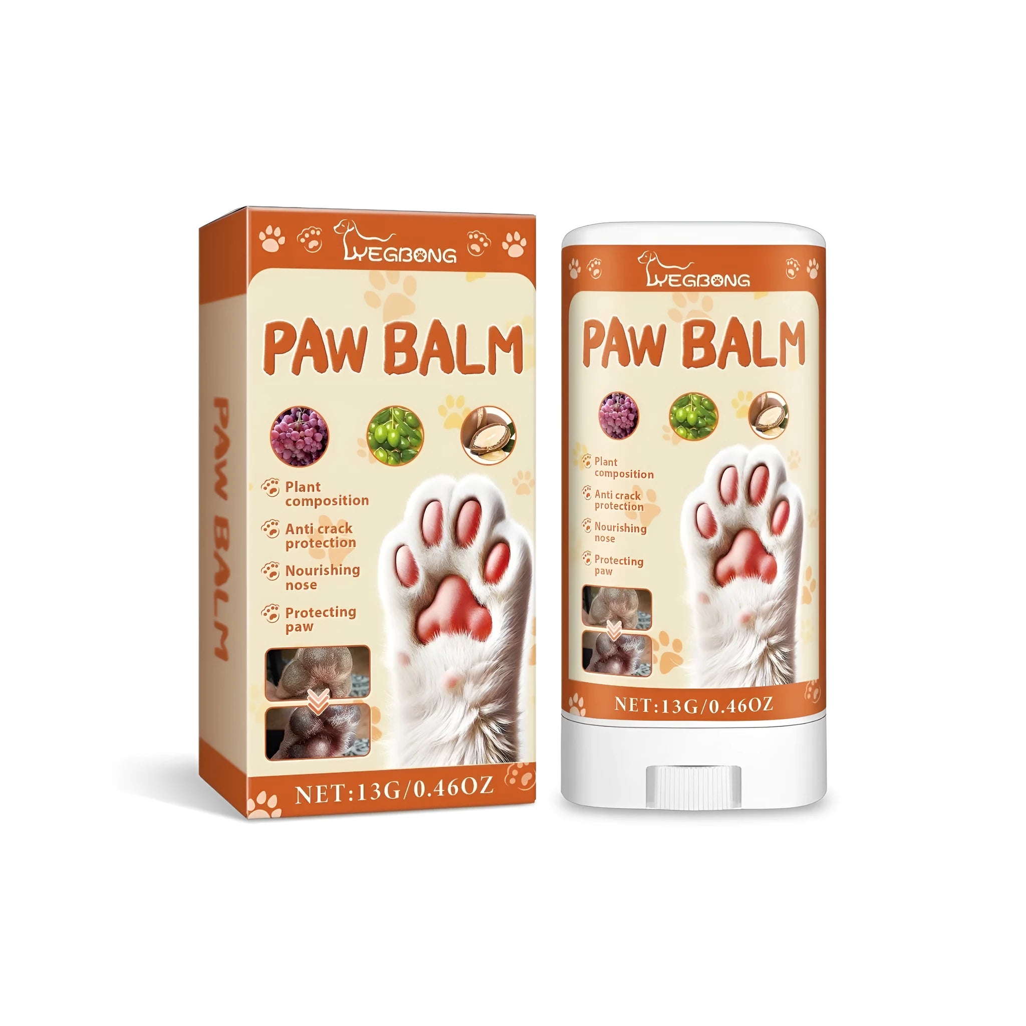13g pet paw protection cream in 3.8 x 2 x 7.6 cm tub with anti-cracking formula